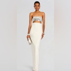 Retrofete Esmeralda White Maxi Dress with Silver Accents